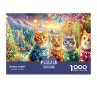 Gatitos con suéteres bajo un árbol de Navidad Puzzle De 1000 Piezas Estilo Navideño Puzzles Clásicos para Niños Y Adultos 52x38cm/1000pcs