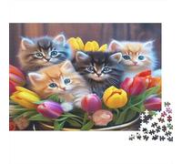 Gatitos Lindos y Tulipanes Puzzles 1000 Piezas Sin Polvo De Papel Puzle Clásico Gimnasia Cerebral para Puzzle para Enmarcar como Conexión Familiar 70x50cm/1000pcs
