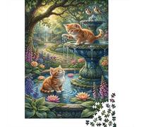 Gatitos TabbyRompecabezas Premium 1000 Piezas Cartón Spring Garden Fuente Antistrés Adultos, Entretenimiento Familiar, Regalo Ideal para Parejas Y Nonos 52x38cm/1000pcs