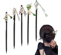 Gativs Horquillas chinas vintage para el pelo, 5 unidades, de madera, flores vintage, para el pelo, palillos chinos, horquillas decoradas con flores y borlas, para mujer