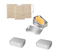 Gativs Jabonera de Viaje con Tapa y Rejilla de Ggoteo Extraíble 3 Piezas Jabonera de Aluminio Jaboneras para Pastillas de Jabon Metal con Rejilla de Goteo Extraíble, 3 Bolsa de Jabón para Casa