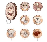 Gativs - Perchero de madera con forma de animales (8 piezas, colgador de madera, autoadhesivos, madera y animales, sin taladrar, ganchos de pared, adhesivos de madera, gancho adhesivo de pared, percha