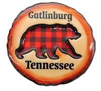 Gatlinburg Imán de vacaciones con memoria para frigorífico, recuerdo de Tennessee con oso de cuadros de búfalo