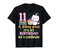 Gato 11 Años Joven Sentirse Genial Es Mi Cumpleaños Celebra Camiseta