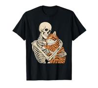Gato Abrazando Esqueleto - Gatito Espeluznante Amante de los Gatos de Halloween Camiseta