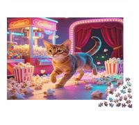 Gato Adorable Escena de Cine Puzzle de 1000 Piezas Papel para Adultos Ambiente neón Juego de Puzzle 1000 Piezas Ocio interacción Familiar decoración Regalo 38x26cm/1000pcs