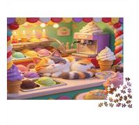 Gato Adorable Heladería Puzzle de 1000 Piezas de Papel para Adultos Escena de Postre Juego de Puzzle 1000 Piezas Relajación Regalo 38x26cm/1000pcs