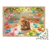 Gato Adorable Puzzle de 1000 Piezas Papel para Adultos Grullas de Origami Coloridas Relajante Decoración Regalo Puzzle para Toda la Familia Nan