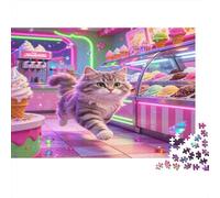 Gato Adorable Puzzle de 1000 Piezas Puzzle para Adultos Heladería Neón Juego Relajante Decoración Hogar Regalo Familiar 70x50cm/1000pcs