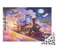 Gato Adorable Tren de Vapor Puzzle de 1000 Piezas Papel para Adultos Cielo Nocturno de Ensueño Juego de Puzzle 1000 Piezas Familia Relajación Decoración Regalo 38x26cm/1000pcs