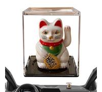 Gato agitando - Decoración de onda automática alimentada por energía solar, gato de la fortuna alimentado por energía solar con brazo móvil, estatua de Maneki Neko, adorno de riqueza para escritorio