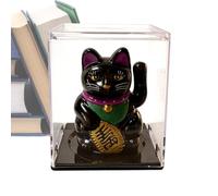 Gato agitando - Decoración de onda automática alimentada por energía solar, gato de la fortuna alimentado por energía solar con brazo móvil, estatua de Maneki Neko, adorno de riqueza para escritorio
