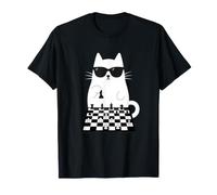 Gato Ajedrez Gafas Estrategia Jugador Jaque Mate Tablero Camiseta