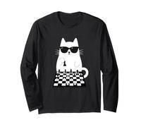 Gato Ajedrez Gafas Estrategia Jugador Jaque Mate Tablero Manga Larga