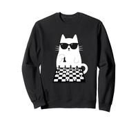 Gato Ajedrez Gafas Estrategia Jugador Jaque Mate Tablero Sudadera