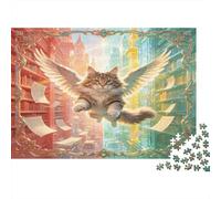 Gato Alado Biblioteca Fantástica Puzzle de 1000 Piezas Papel para Adultos Relajación Decoración Hogar Juego Familiar Regalo 38x26cm/1000pcs