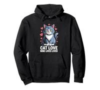 Gato Amor Nueve Vidas Amante de los Gatos Felino Mascota Miau Amor Gato Sudadera con Capucha