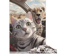 Gato and Guepardo Puzzle Adultos 300 Piezas Juego De Rompecabezas Cumpleaños Decoración EduGatoional Game Relajación Y Sabiduría 300pcs (40x28cm)