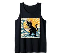 Gato anime divertido japonés comiendo ramen - Tema de gran ola Camiseta sin Mangas