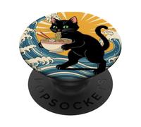 Gato anime divertido japonés comiendo ramen - Tema de gran ola PopSockets PopGrip Adhesivo