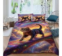 Gato arcoíris Funda De Edredón 3 Piezas 3D Impresa Dreamy Rural Animal con 2 Fundas De Almohada King（220x240cm） 100% Microfibra Juego De Cama para para Niñosy Hombres