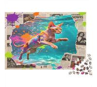 Gato Artístico Colorido Puzzle de 1000 Piezas Papel para Adultos Estilo Creativo Relajación Enfoque Interacción Familiar Decoración Hogar Regalo 52x38cm/1000pcs
