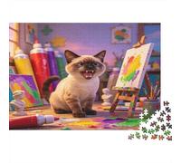 Gato Artístico Puzzle de 1000 Piezas Papel para Adultos Estudio Creativo Relajación Enfoque Familia Regalo Decoración Hogar 38x26cm/1000pcs