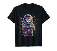 Gato Astronauta explora el Universo Espacial de Estrellas chispeantes Camiseta gráfica económica, Hombre, Negro, M