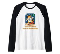 Gato Astronauta Skate Cósmico The Universe Is My Playground Camiseta Manga Raglan