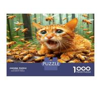 Gato asustado por Las Abejas 1000 Piezas Clásico Atmósfera de pánico juguetón Puzzle para Adultos - Cartón Ecológico - Reto Educativo, Juego En Casa, Regalo Ideal para Principiantes 52x38cm/1000pcs