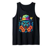 Gato aterrador Spooky Tropical Summer Kitten Halloween Summerween Camiseta sin Mangas