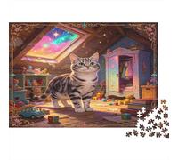 Gato Ático Puzzle de 1000 Piezas Puzzle para Adultos Papel Habitación Juegos Relajante Interacción Familiar Regalo Decoración 70x50cm/1000pcs