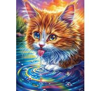 Gato atigrado Bebiendo Agua de una Fuente mágica Puzzle 300 Piezas Cartón Grueso para Adultos Y Adolescentes Vida Silvestre y Mascotas Relajación Concentración Alivio Estrés Idea De Re