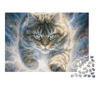 Gato Atigrado Carrera Dinámica Puzzle de 1000 Piezas Papel para Adultos Relámpago Arte Animal Relajación Hogar Regalo 52x38cm/1000pcs
