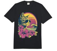 Gato atigrado con Gafas de Sol, Flores de Hibisco, Atardecer de Verano de los años 90 Comfort Colors Adult Heavyweight T-Shirt