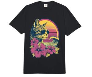 Gato atigrado con Gafas de Sol, Flores de Hibisco, Atardecer de Verano de los años 90 Comfort Colors Adult Heavyweight T-Shirt