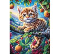 Gato atigrado con Manzanas en Rama Puzzle 500 Piezas Relajante Premium Animales y Plantas Rompecabezas para Hombres Y Mujeres Estera Portátil 3D Decoración Hogar Duradera 500 PCS