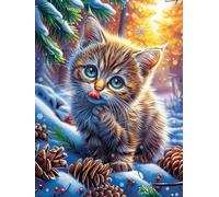 Gato atigrado con piñas en la Nieve Rompecabezas 500 Piezas Cartón Resistente para Mayores Sueño Mágico de Ciencia Ficción Desarrollo Lógica Entretenimiento Toda La Familia Decoración Salón Reyes mag