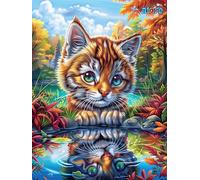 Gato atigrado con Reflejo en el Agua Puzzle 300 Piezas Papel Principiantes Sueño Mágico de Ciencia Ficción Desarrollo Habilidades Estimulación Cerebral Juego Compartir 3