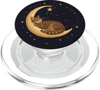 Gato atigrado durmiendo en la Noche de Luna Creciente PopSockets PopGrip para MagSafe