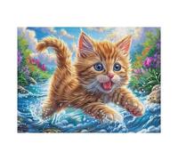 Gato Atigrado Durmiendo Haciendo Surf Puzzle 500 Piezas Cartón Blanco Premium para Expertos Arroyo Pradera y Hojas Vacaciones Fines Semana Reducir Estrés Hobby Y Ocio Garantía Satisfacción 500 PCS