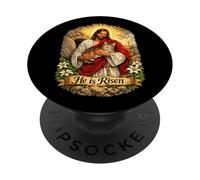 Gato atigrado Él ha resucitado Resurrección de Pascua Cruz derrotada PopSockets PopGrip Adhesivo