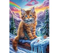 Gato atigrado en Bosque de Invierno Puzzle 300 Piezas Juguete Educativo Familiar Interactivo Paisaje de Cuento de Hadas en Caricatura Rompecabezas 3D para Hombres Y Mujeres Construir Maquetas Desafío