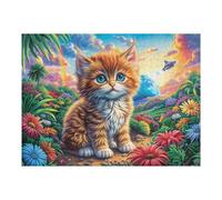 Gato atigrado en el arbusto de Flores Puzzles 500 Piezas Impossible 3D Flora Meadow Leaf Rompecabezas para Adultos Desafío Intelectual Estera Portátil DIY Moderno Creativo 500 PCS