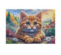 Gato Atigrado en el Borde de Flores Rompecabezas 300 Piezas Cartón para Principiantes Días Lluviosos Tiempo Libre En Casa para Reyes Magos Detalle De Cumpleaños 300 PCS