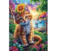 Gato atigrado en el Bosque Encantado Puzzles 500 Piezas Obra De Arte Colorido Animal-Planta Rompecabezas para Adultos Decoración Hogar Moderno DIY Creativo Desafío 500 PCS