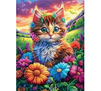 Gato atigrado en el Bosque mágico Rompecabezas 1000 Piezas Cartón Resistente para Toda La Familia Dibujo Animado de Paisajes de Cuento de Hadas Diversión Familia Reducir Estrés Mejor Valorado Detalle