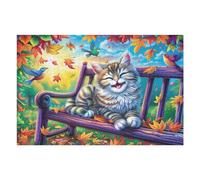 Gato Atigrado en el Jardín de Flores Rompecabezas 1000 Piezas Cartón para Principiantes Kitten Bench Leaf Juego Familiar Ejercita La Mente Garantía Reposición Piezas 1000 PCS