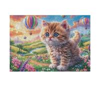 Gato atigrado en Globo aerostático sobre jardín de Flores Puzzle 300 Piezas Educativo 3D Familiar Rompecabezas para Familia Desafío Intelectual DIY Creativo Decoración Hogar 300 PCS