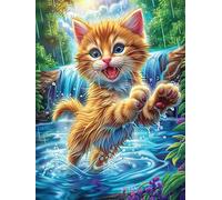 Gato atigrado en la Cascada Puzzle 300 Piezas Cartón Blanco Premium para Expertos Actividad Compartir Familia Desarrollo Cognitivo Garantía Satisfacción 300 PCS